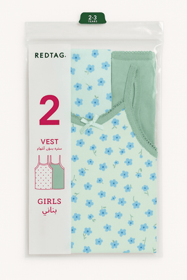 2 Pc Pk Junior Girls One Solid One Printed Sleeveless Vest Pack Assorted Nawao.com