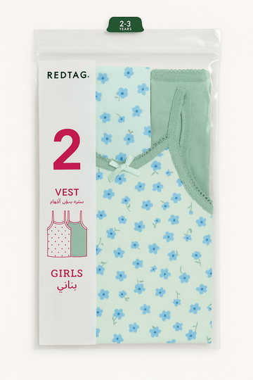 2 Pc Pk Junior Girls One Solid One Printed Sleeveless Vest Pack Assorted Nawao.com