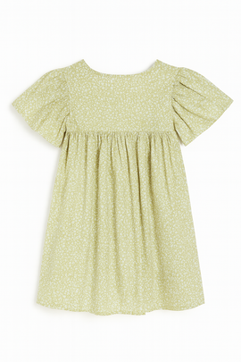 Green Floral Aop Frill Sleeve Woven Dress Green - 0