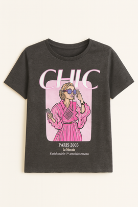 Charcoal Printed T Shirt Charcoal - 0