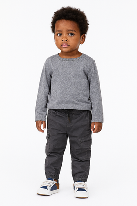 Charcaol Grey Peached Fabric Cargo Pocket Jogger Charcoal