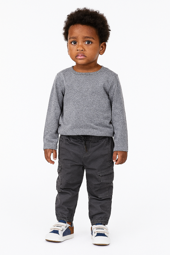 Charcaol Grey Peached Fabric Cargo Pocket Jogger Charcoal