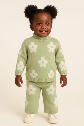 Green Floral Aop Knit 2 Pcs Knit Set Green