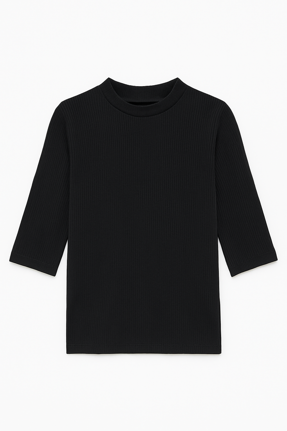 Black Rib Crew Neck T Shirt