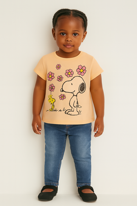 Orange Snoopy Placement Print T Shirt Orange