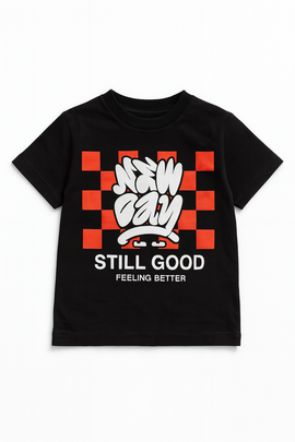 Black New Day Printed Short Sleeve T Shirt - 0