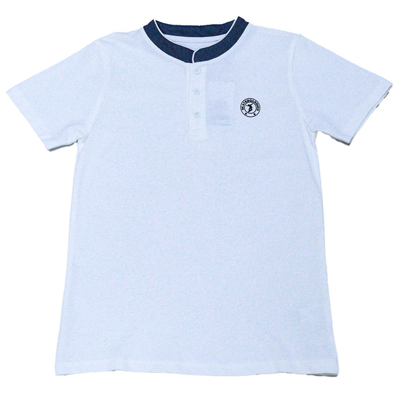 White Mandarin Collar Polo