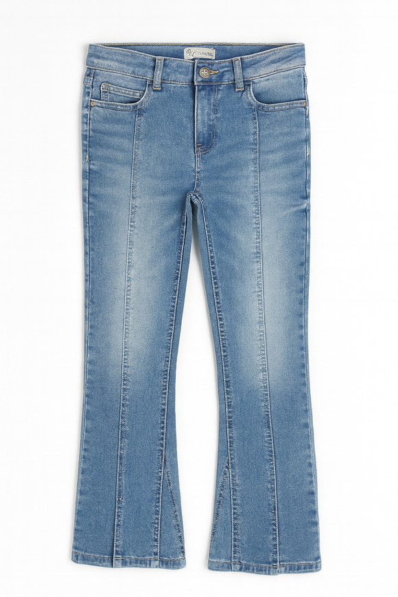 Lt Wash Skinny Flared Jeans With Front Slit