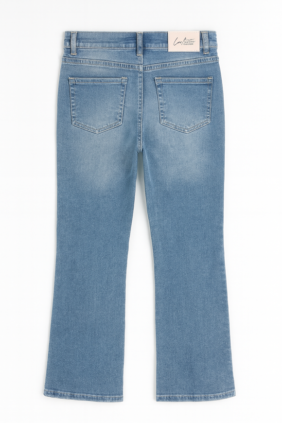 Lt Wash Skinny Flared Jeans With Front Slit