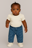 Blue Heart All Over Print Denim Jeans-1