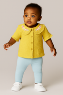 Mustard Woven Blouse With Embroidered Collar Mustard-1