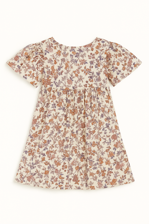 Off White Floral Aop Frill Sleeve Woven Dress White