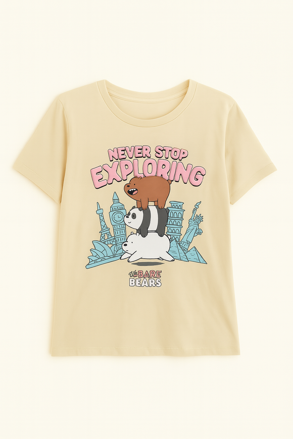 Beige We Bare Bears Printed T Shirt Beige