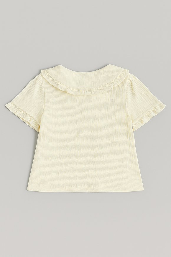 Ivory Woven Blouse With Embroidered Collar Ivory