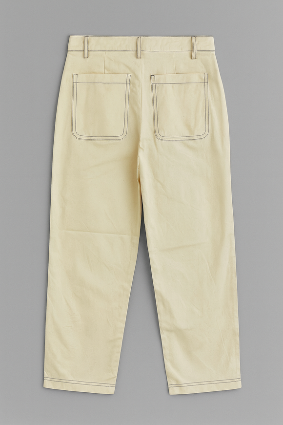 Off White Poplin Wideleg Pants With Contrast Top Stitch