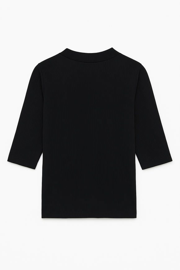 Black Rib Crew Neck T Shirt