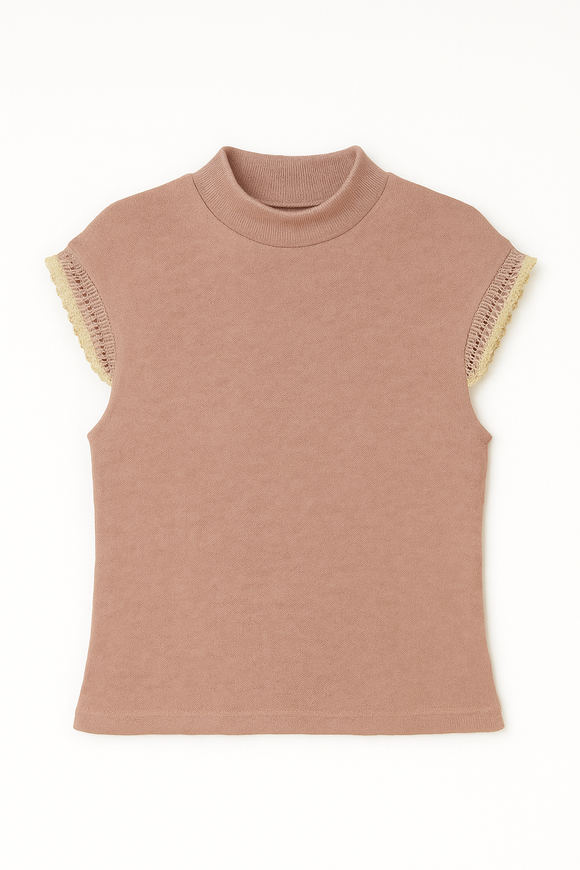 Lurex Lace Trim Top Pale Pink