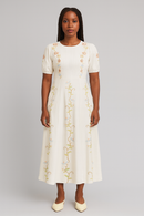 Ivory Embroidered Printed  Short Sleevesdress-1