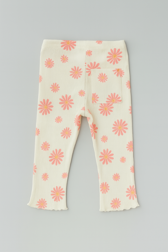 White Floral Aop Rib Leggings White