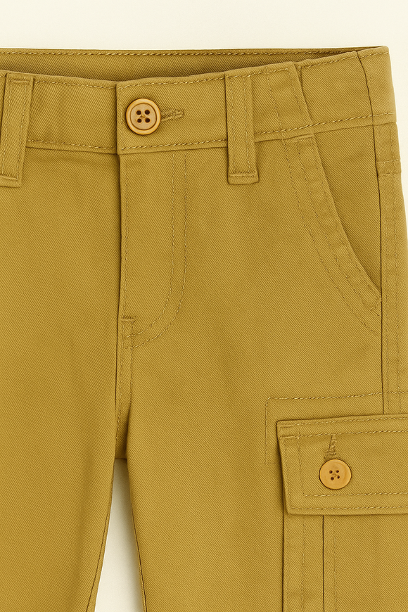 Yellow Cotton Spandex Twill Shorts W Cargo