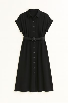 Black Belted Shirt Dress - 0
