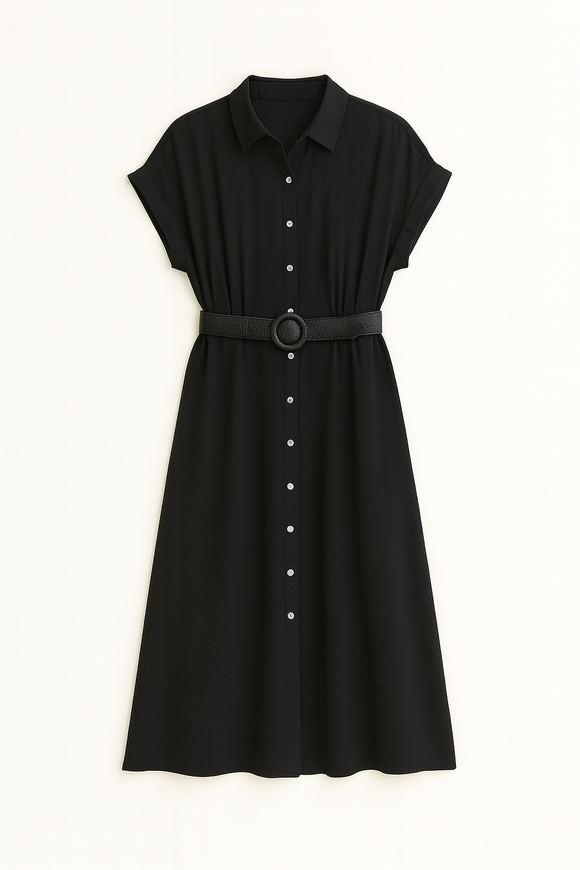 Black Belted Shirt Dress
