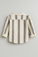 Beige Dobby Long Sleeve Mandarin Collar Shirt-3