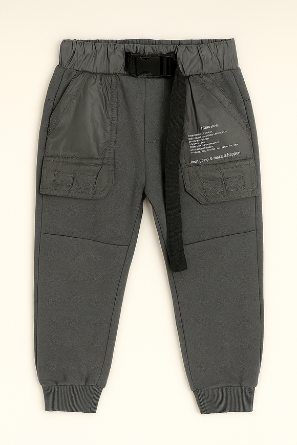 Solid Grey Nylon Pocket Track Pant Mid Grey