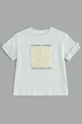 Mint Frill Sleeve3D Embellishment T Shirt - 0