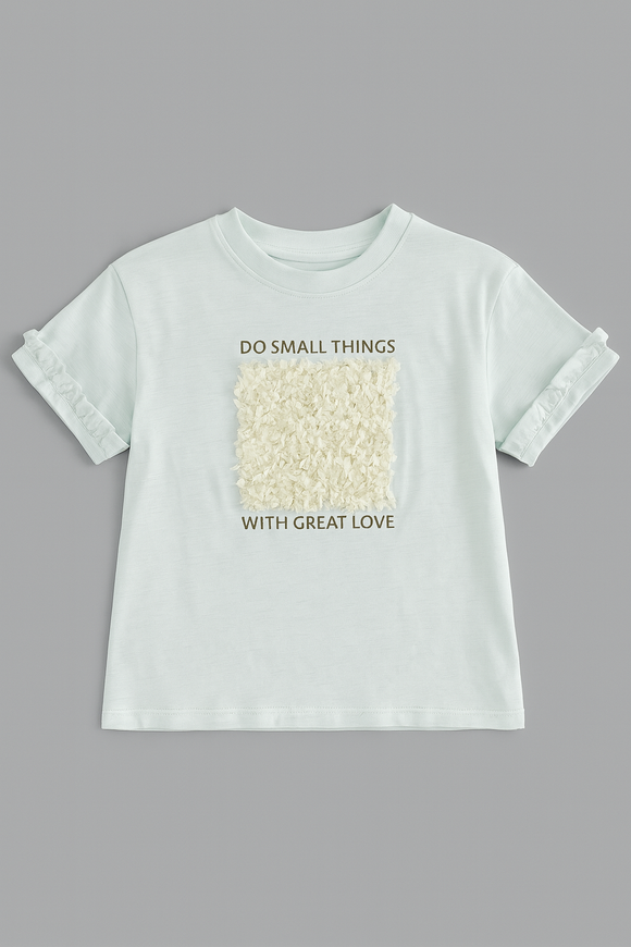 Mint Frill Sleeve3D Embellishment T Shirt