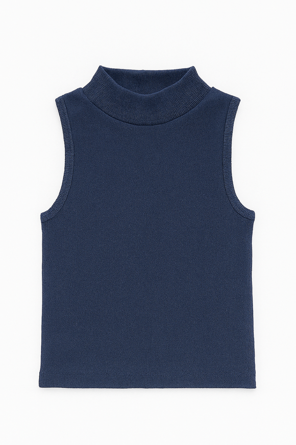 Navy High Neck Rib Tshirt
