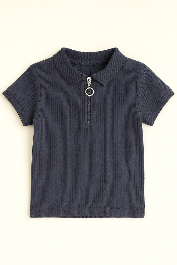 Navy Zip Placket Polo Shirt Navy