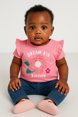 Pink Flower Artwork T Shirt Pale Pink