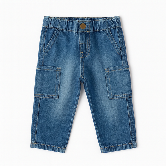 Light Wash Cargo Pull On Jeans