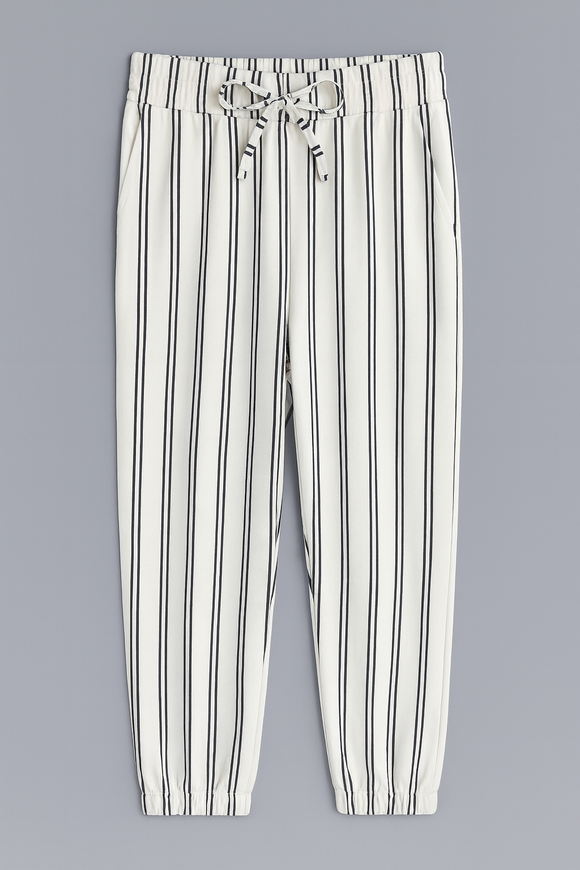 White Navy Stripes Knitted Pants Assorted