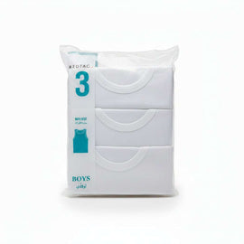 3Pc Pk  Senior Boys Solid White Basic Vest Pack 1X1 Rib 160Gsm Assorted Nawao.com