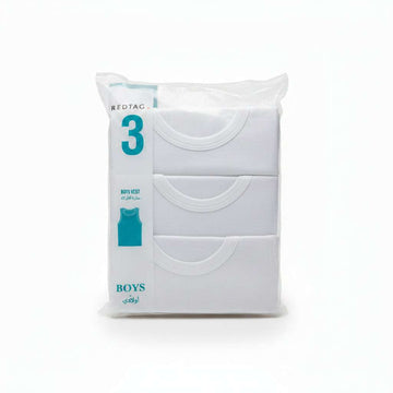 3Pc Pk  Senior Boys Solid White Basic Vest Pack 1X1 Rib 160Gsm Assorted Nawao.com