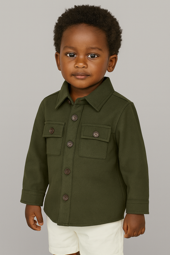 Boys Junior Olive Coordinate Shirt Green