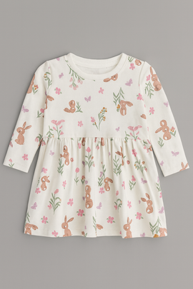 Ivory Bunny Floral All Over Print Interlock Dress - 0