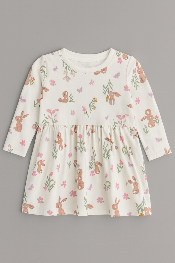 Ivory Bunny Floral All Over Print Interlock Dress
