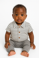 White And Navy Striped Jacquard Shirts-1