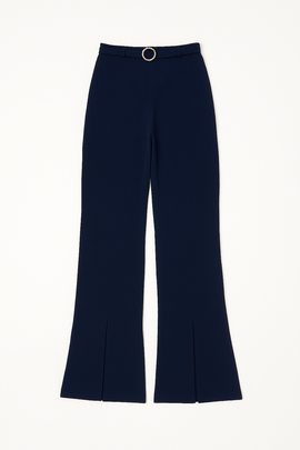 Navy Buckle Detailed Belted Trousers - 0