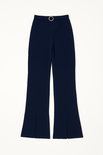 Navy Buckle Detailed Belted Trousers - 0