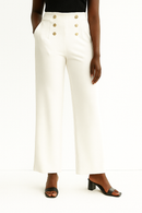 White Elasticated Button Detail Straight Fit Trouser-1