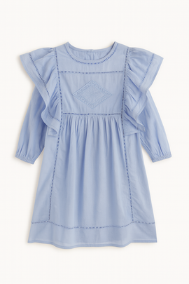 Blue Long Sleeve Frill Dress Blue