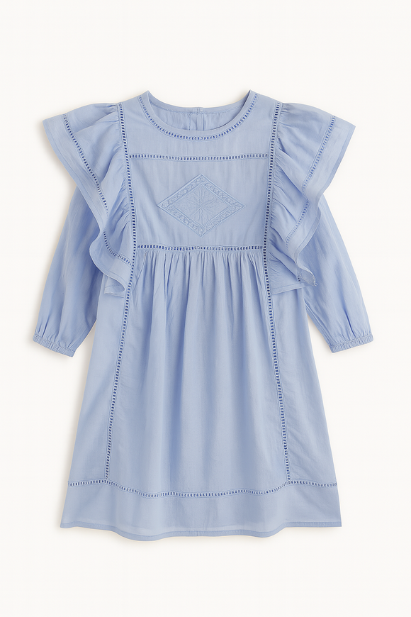Blue Long Sleeve Frill Dress Blue