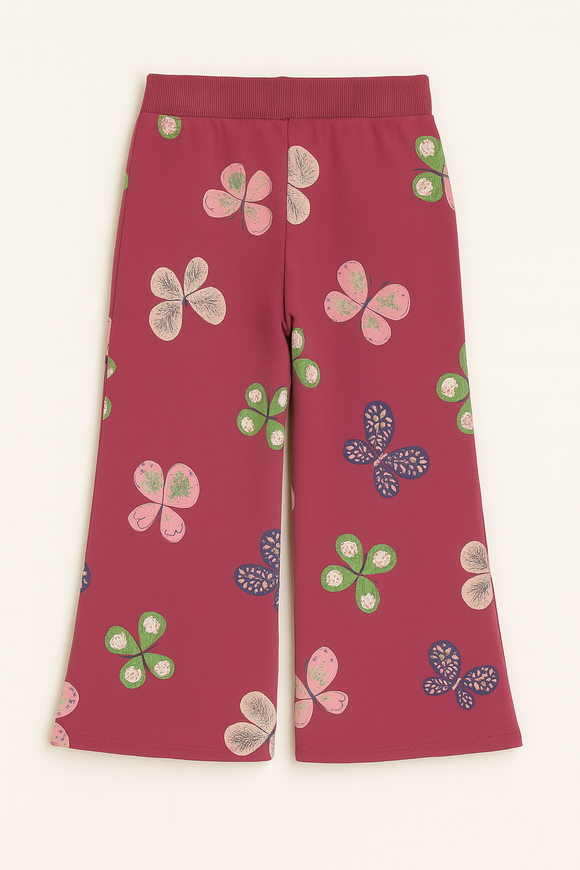 Burgundy Butterfly Allover Print Track Pants Burgundy