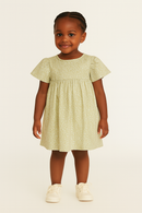 Green Floral Aop Frill Sleeve Woven Dress Green-1