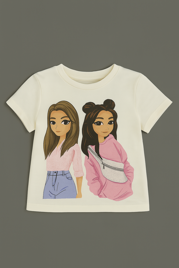 White Girls Placement Print With Sequins Boxy