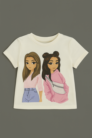 White Girls Placement Print With Sequins Boxy H S T Shirt White